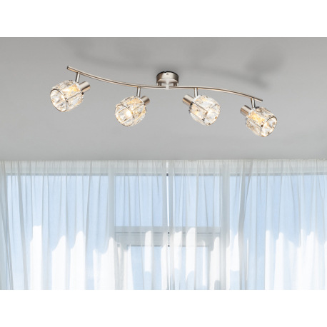 Stropné svietidlo, kov nikel matný, chróm, sklenený kryštál priehľadný, nastaviteľné, DxV:700x180, b 2