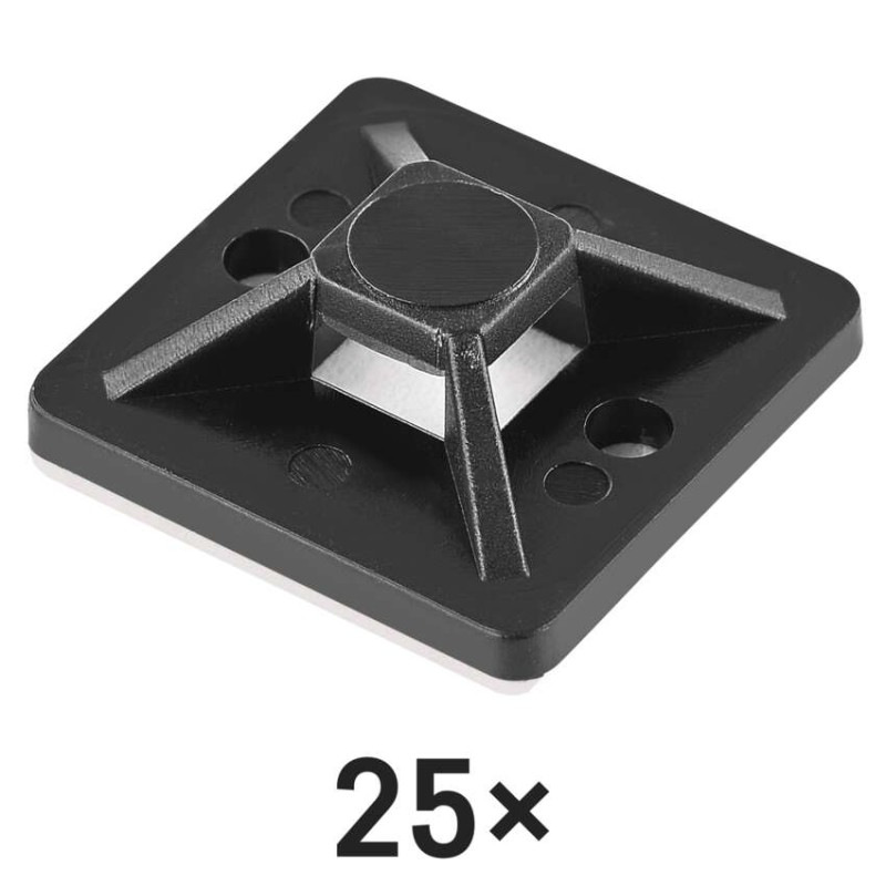 Samolepiaca príchytka sťahovacej pásky 20×20 mm, čierna, 25 ks