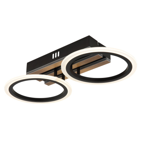 Stropné svietidlo, kov čierny matný, MDF s tmavým dreveným efektom, plast biely, niekoľko úrovní pom