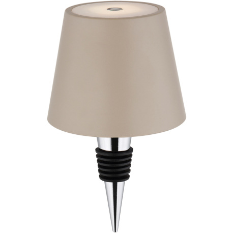 Stolová lampa, kov/plast pieskový/biely, dotyk. zap/vyp/stmievanie, USB-A 2.0 - USB-C; aku CR18650 1 8