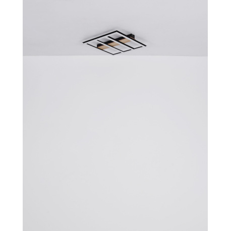 Stropné svietidlo kov čierny mat, MDF imitácia dreva, plast biely, hliník čierny mat, DxŠxV: 300x300 15