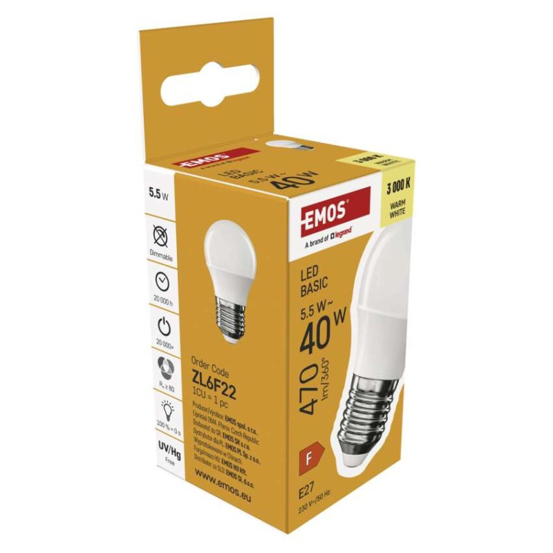 LED žiarovka Basic Mini Globe / E27 / 5,5 W (40 W) / 470 lm / Teplá biela 5