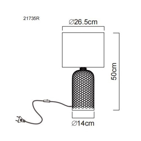 Stolová lampa, červené sklo, červený textil, biely PVC kábel, kolískový vypínač na kábli, ø: 265 mm, 7