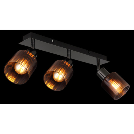 Stropné svietidlo, kov čierny chróm, sklo medenej farby a priehľadné, DxŠxV: 400x80x180mm, bez žiaro 12