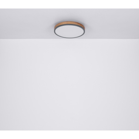 Stropné svietidlo, kov grafit, MDF vzhľad dreva, plast biely, ø: 300mm, V:85mm, vrátane LED 12W 230V 16