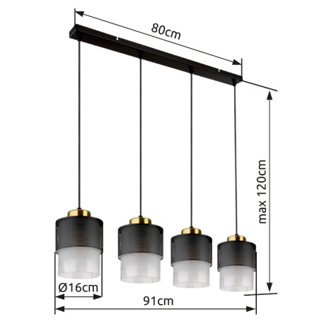 Závesné svietidlo, kov čierny matný, sklo satinované, priehľadné, kov mosadznej farby, čierny textil 11