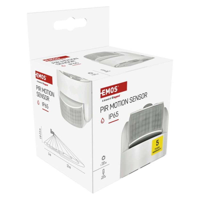 PIR senzor (pohybové čidlo) IP65 1200W, biela 10