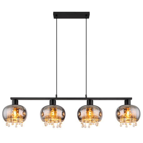 Závesné svietidlo, kov čierny matný, sklo dymové, sklenené krištále priehľadné, textilný kábel čiern 3