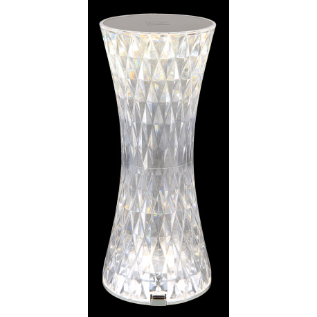 Nabíjateľná stolová lampa, číry plast s krištáľovým efektom, kov strieborný, dotykové zapínanie/vypí 2