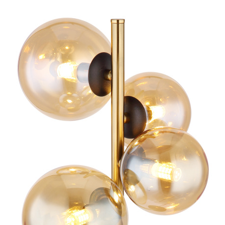 Stolová lampa, kov čierny, kov mosadz, sklo jantárové, s vypínačom na kábli, DxŠxV:240x190x480mm, dĺ 16