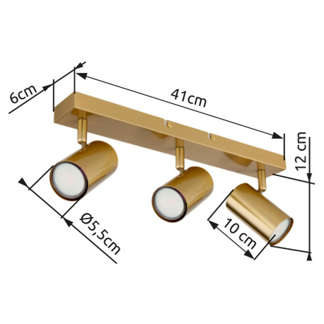Stropné svietidlo, kov zlatý brúsený, DxŠxV: 410x60x120mm, bez žiaroviek 3x GU10, max. 35W 230V 12