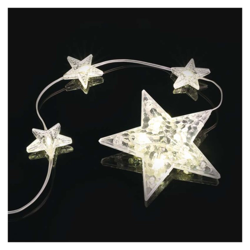 Vianočná LED girlanda – hviezdy, 1,7 m, 3x AA, do interiéru, teplá biela, časovač 7