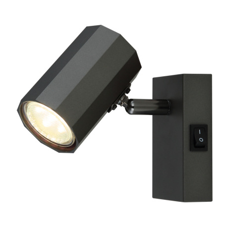 Nástenné svietidlo, kov sivý matný, hliník sivý matný, kolískový vypínač, ŠxV: 70x140mm, H: 145mm, b