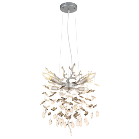 Závesné svietidlo, kov strieborný matný, sklenené krištále dymové, číre, výškovo nastaviteľné, flexo