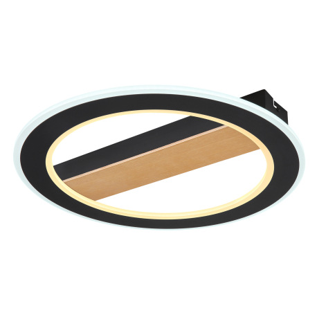 Stropné svietidlo, kov čierny, drevo tmavohnedé, akryl biely, ø: 450mm, V:55mm, vrátane LED 30W 230V