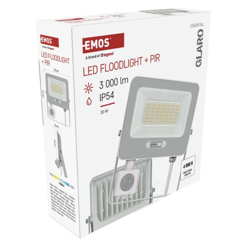 LED reflektor GLARO s pohybovým čidlom, 30 W, biely, IP54, 3000 lm, neutrálna biela 14