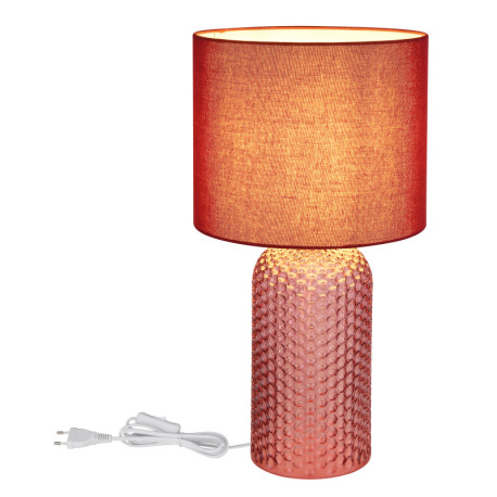 Stolová lampa, červené sklo, červený textil, biely PVC kábel, kolískový vypínač na kábli, ø: 265 mm, 13