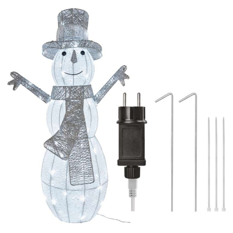 LED vianočný snehuliak ratanový, 82 cm, vonk./vnút., studená biela, časovač 10