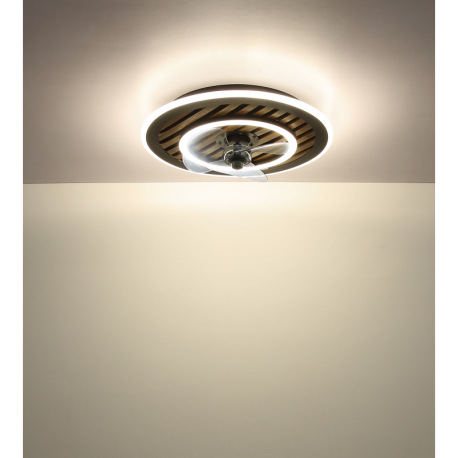 Stropný ventilátor, čierny kov, plast imitácia dreva, stmievateľný, viacero rýchlostí pomocou násten 9