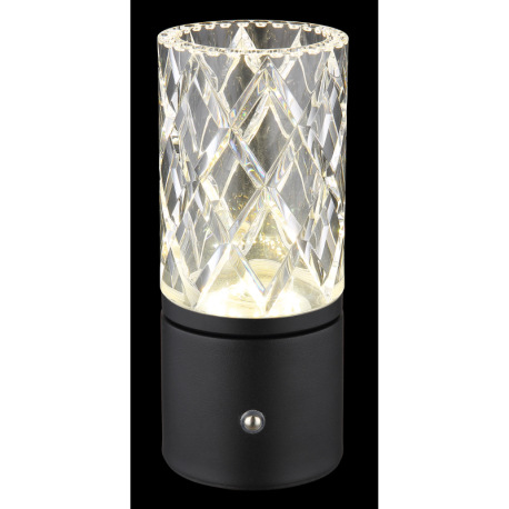 Nabíjateľná stolová lampa, kov čierny matný, akryl číry, kábel PVC čierny, dotykové zapnutie/vypnuti 2