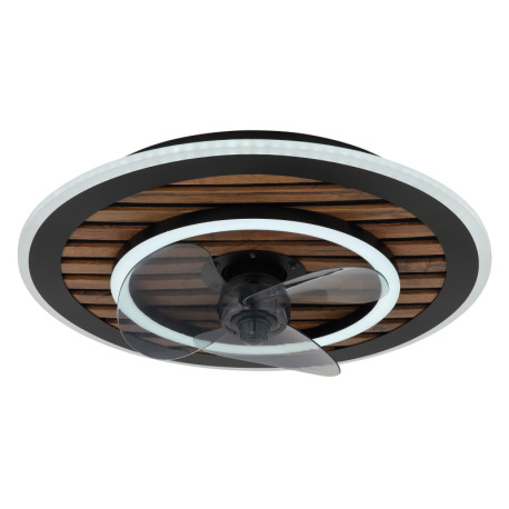 Stropný ventilátor, čierny kov, plast imitácia dreva, stmievateľný, viacero rýchlostí pomocou násten 17