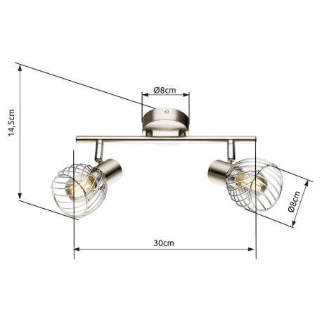 Nástenné svietidlo, kov, nikel, chróm, DxV: 300x160, bez žiaroviek 2xE14, max. 40W 230V. 10