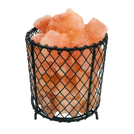 Stolná lampa kov čierny matný, soľný kryštál prírodnej farby, kábel PVC čierny, vypínač na kábli, cc