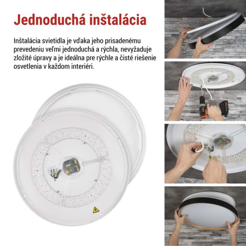 LED nástenné svietidlo ILVI, kruhové 45 W, stmievanie + CCT, čierna + drevo 4