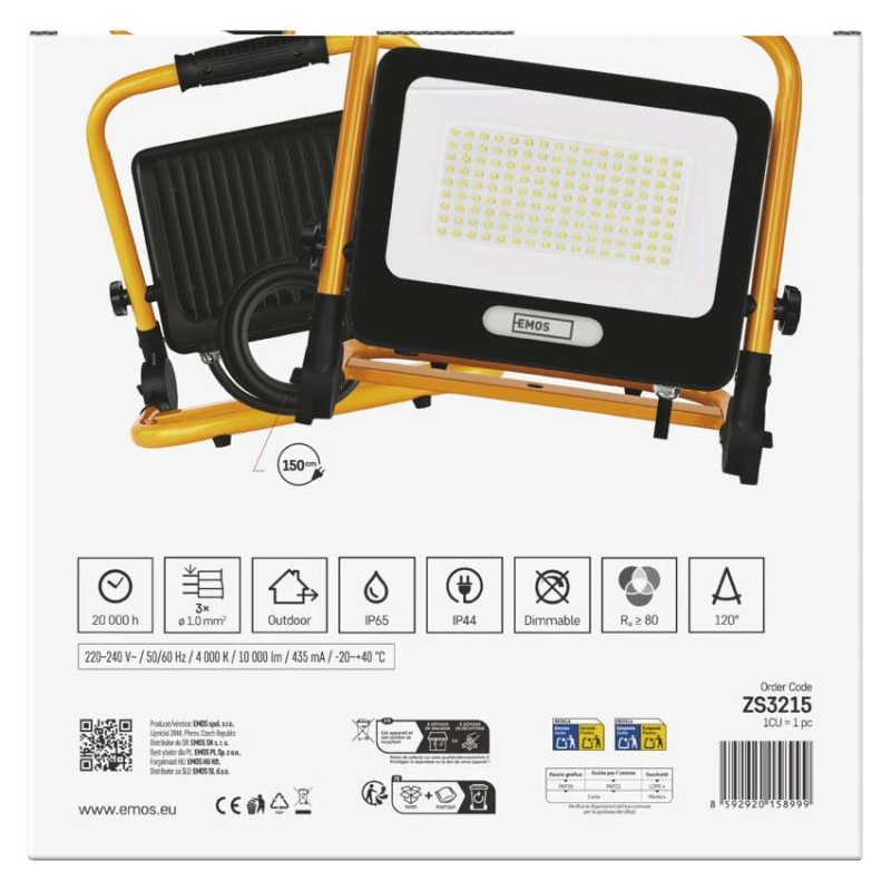 LED reflektor GLARO 100 W, žlto-čierny, IP65, 10 000 lm, neutrálna biela 12
