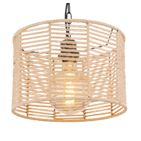 Závesné svietidlo, kov čierny matný, konopné lano, čierna reťaz, Ø 310, V: 1200, bez žiarovky 1xE27, 9