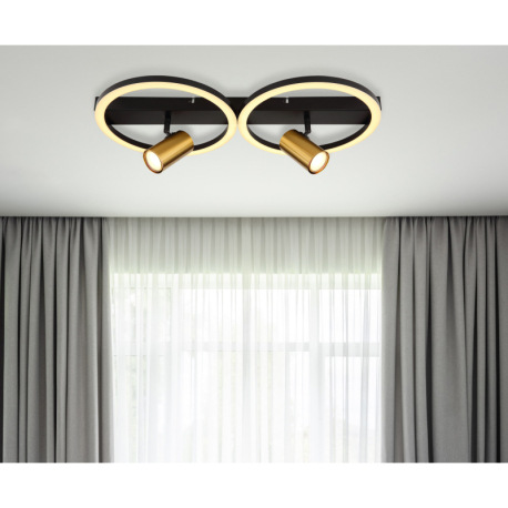 Nástenné svietidlo kov čierny matný, kov mosadz matná, plast biely, DxŠxV: 600x300x155mm, vrátane LE 7