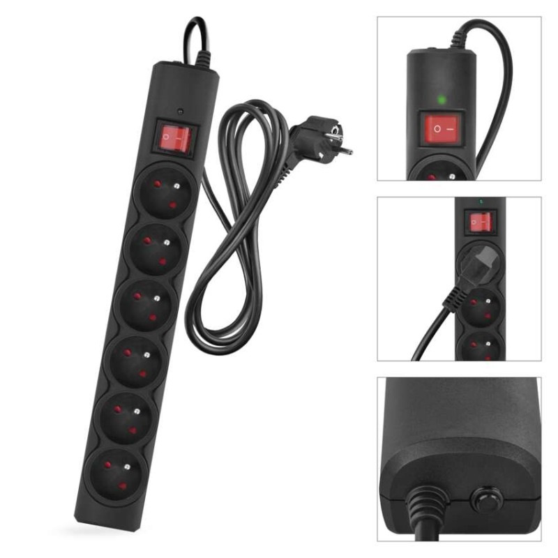Prepäťová ochrana – 6 zásuviek, 1,5 m, čierna 9
