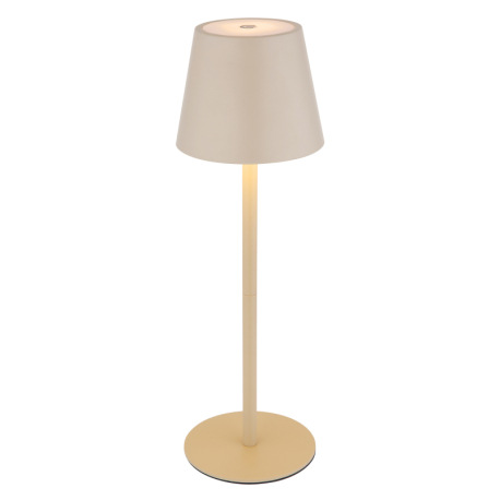 Stolová lampa, kov/plast pieskový/biely, dotyk. zap/vyp/stmievanie, USB-A 2.0 - USB-C; aku CR18650 1 9