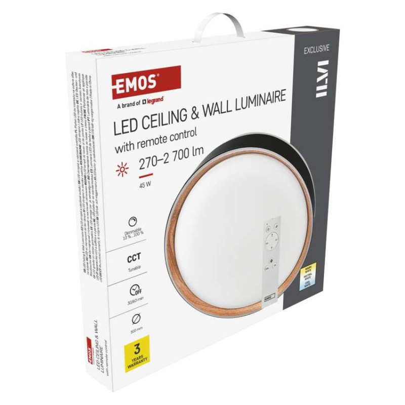 LED nástenné svietidlo ILVI, kruhové 45 W, stmievanie + CCT, čierna + drevo 13