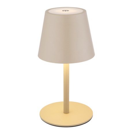 Stolová lampa, kov/plast pieskový/biely, dotyk. zap/vyp/stmievanie, USB-A 2.0 - USB-C; aku CR18650 1 11