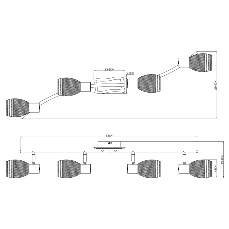 Stropné svietidlo, chróm, MDF wenge, satinované sklo, DxŠxV: 830x295x160, bez žiaroviek 4xE14, max. 2
