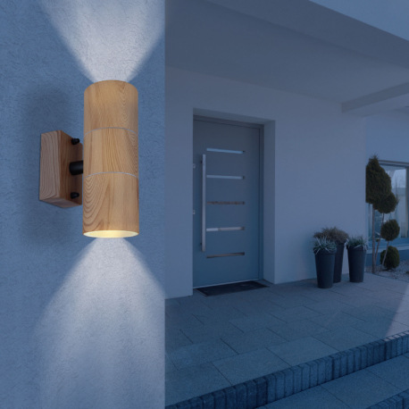 Vonkajšie svietidlo z nehrdzavejúcej ocele, imitácia dreva, sklo číre, IP44, ŠxV: 60x165mm, H: 104mm 1