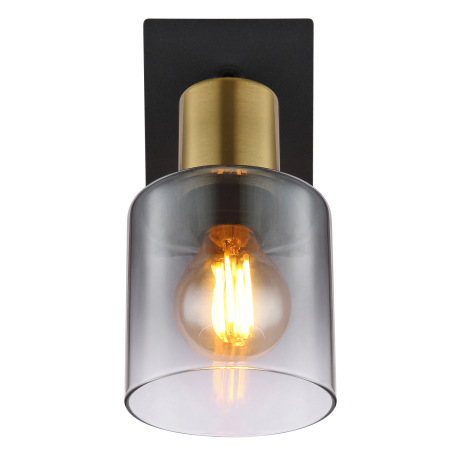 Nástenné svietidlo, kov čierny matný, kov zlatý matný, sklo dymové, priehľadné, kolískový vypínač, Š 10