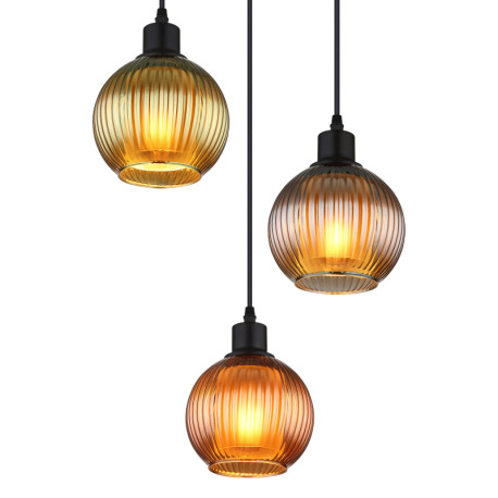 Závesné svietidlo, kov čierny, sklenené gule, kábel PVC čierny, nastaviteľná výška, farby skla: 1x z 4