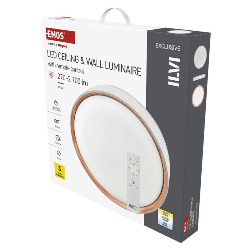 LED nástenné svietidlo ILVI, kruhové 45 W, stmievateľné so zmenou CCT, biela + drevo