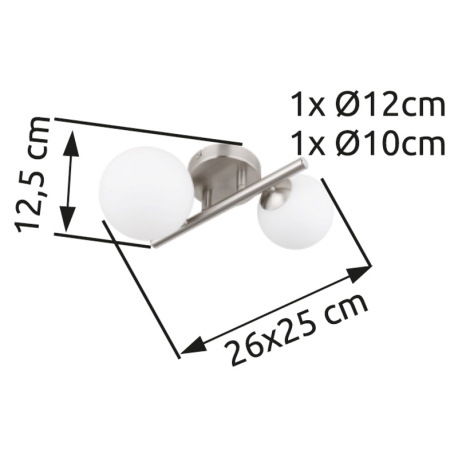 Nástenné svietidlo, nikel, sklo biele, DxŠxV: 250x260x125mm, sklo ø: 1x10cm, 1x12cm, vrátane 2x G9 L 14