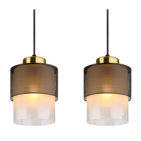 Závesné svietidlo, kov čierny matný, sklo satinované, priehľadné, kov mosadznej farby, čierny textil 17