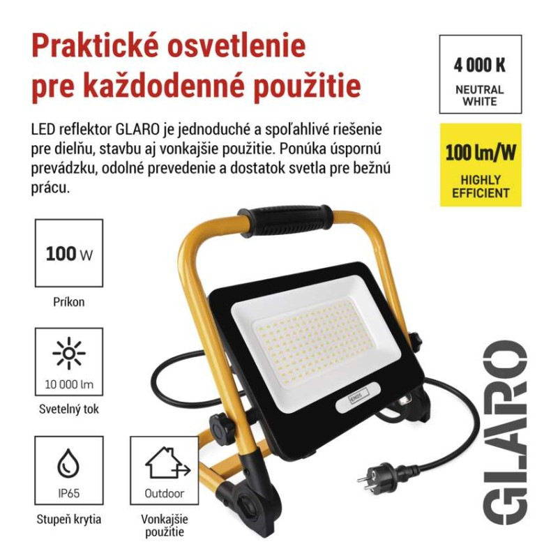 LED reflektor GLARO 100 W, žlto-čierny, IP65, 10 000 lm, neutrálna biela 5
