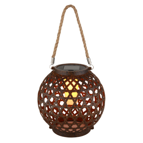 Solárne svietidlo, plast imitácia hrdze, konope prírodnej farby, vypínač, efekt ohňa, batéria AA 300