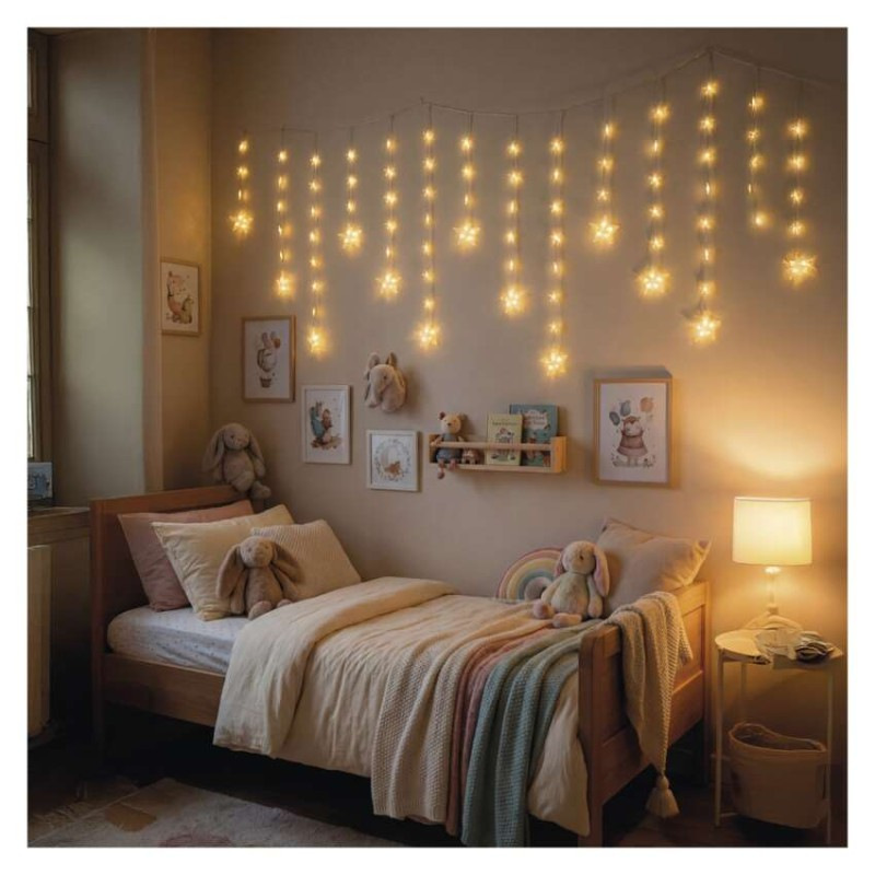 Vianočná LED girlanda – hviezdy, 1,7 m, 3x AA, do interiéru, teplá biela, časovač 2