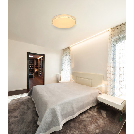 Stropné svietidlo, kov biely, akryl, plastové krištále, CCT násten. vypínačom, časovač, pamäťová fun 1