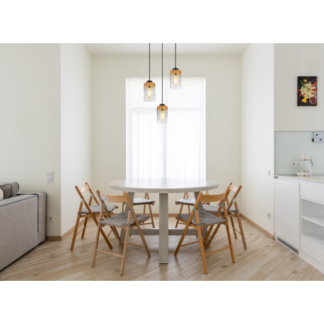 Závesné svietidlo, kov čierny, drevo, dymové sklo, ø: 390mm, V:1500mm, bez žiaroviek 3x E27, max. 40 1