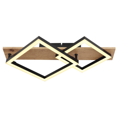 Stropné svietidlo, kov čierny matný, MDF so vzhľadom dreva, plast čierny matný, plast biely, DxŠxV: 3