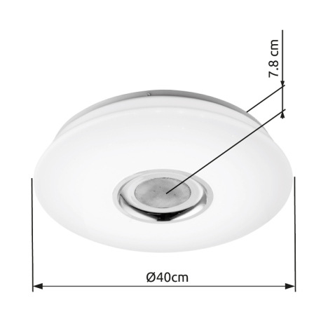 Stropné svietidlo,plast biely, trblietavý efekt,ovládanie aplikáciou,5W reproduktor,stmievateľné,dia 14