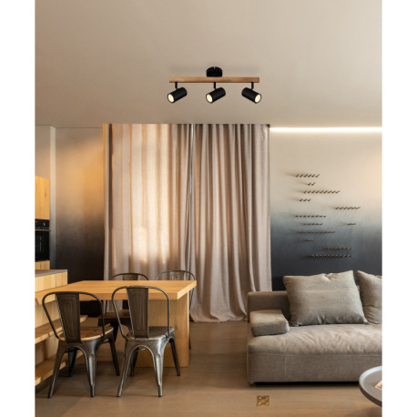 Nástenné svietidlo, drevo tmavohnedé, kov čierny, DxŠxV:570x100x220mm, bez žiaroviek 3x GU10, max. L 10